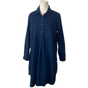 Old Navy Maternity Indigo Chambray Dress Long Sleeve Button Up Top Size Medium